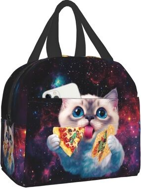 Galaxy Cat Graphic Tote Bag - Black with Multicolor Print& a snack boxes